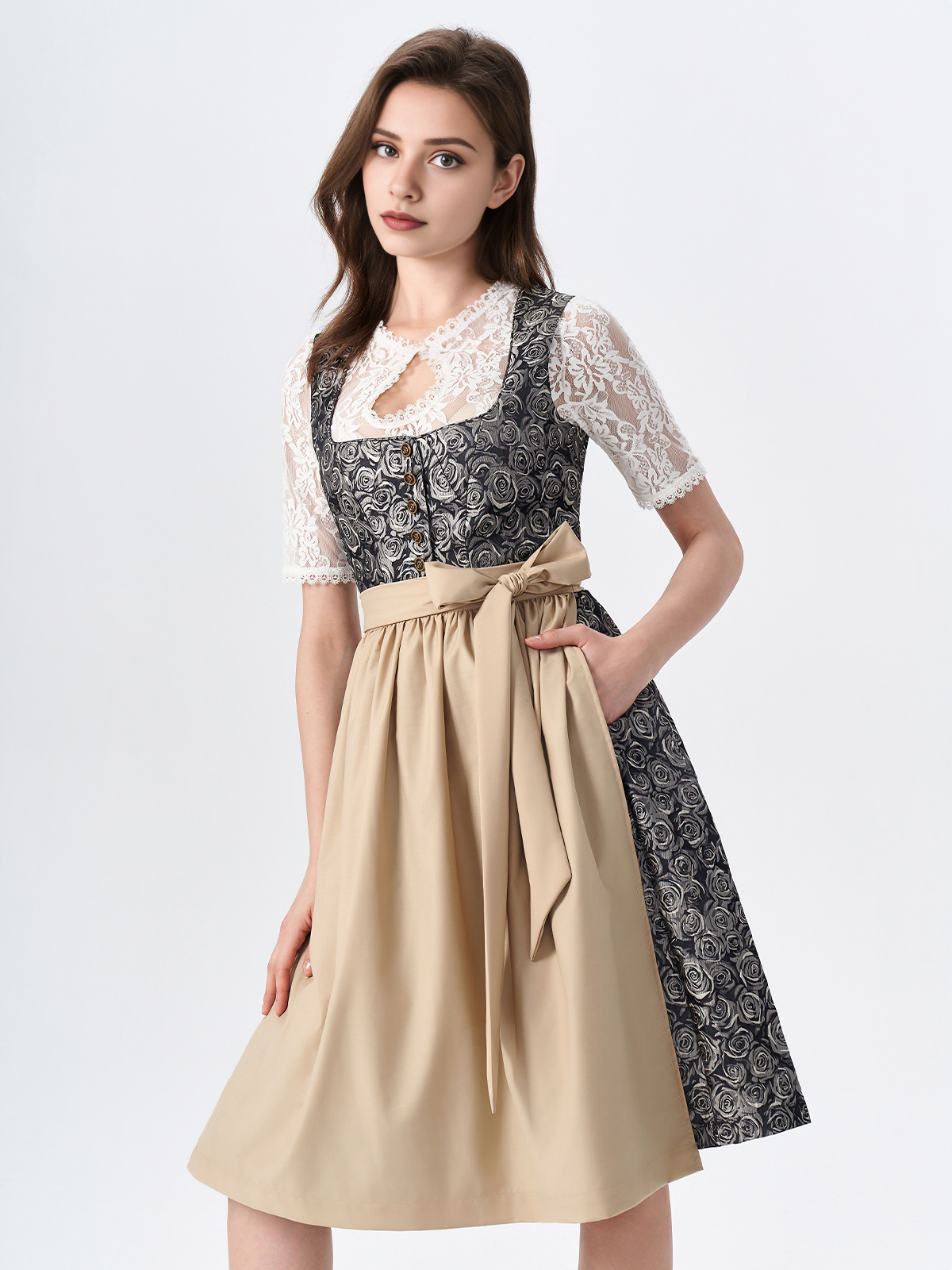 Modernes Samt Dirndl in Beige